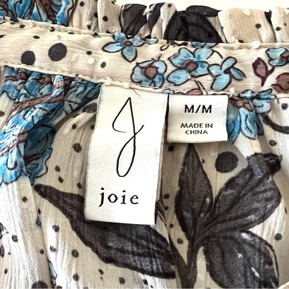 Joie Blue Floral Smocked Peasant Blouse Medium - Picture 4 of 8